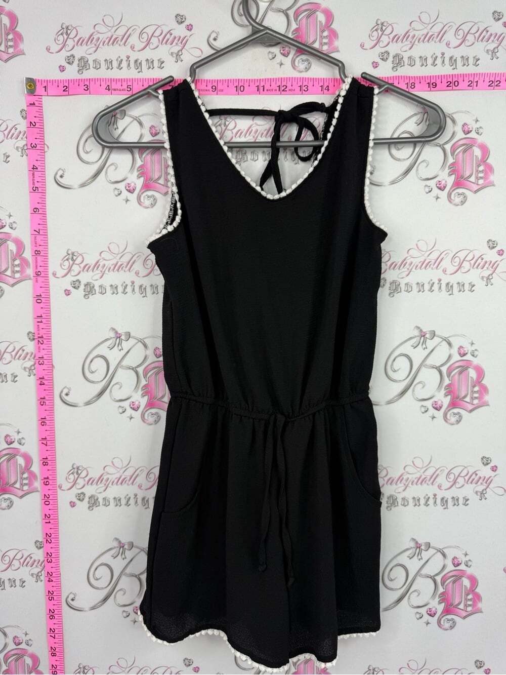 Paper heart romper jumper onsie Sleeveless Black Romper with white Trim Detail